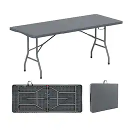 Boyel Living - 6 ft Portable Folding Table 350 LBS Fold-in-Half Table with HDPE Tabletop - Gray