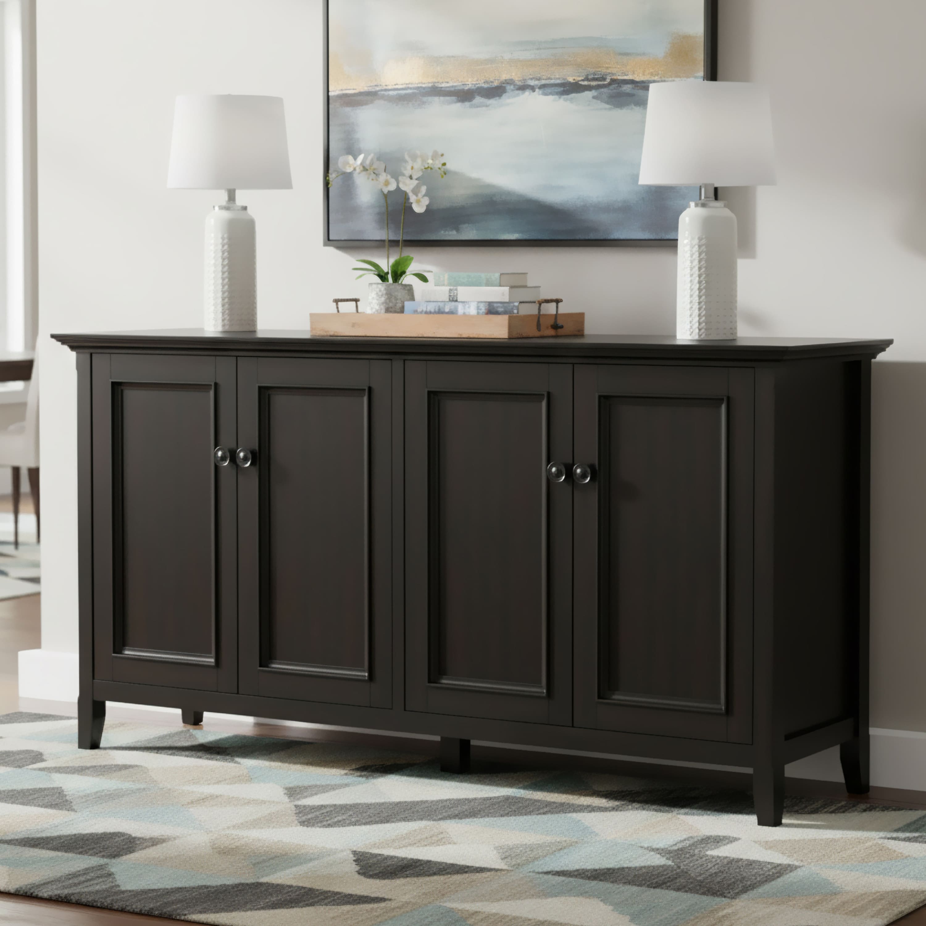 Simpli Home - Amherst 66 inch Wide Solid Wood Transitional 4 Door Storage Cabinet - Hickory Brown