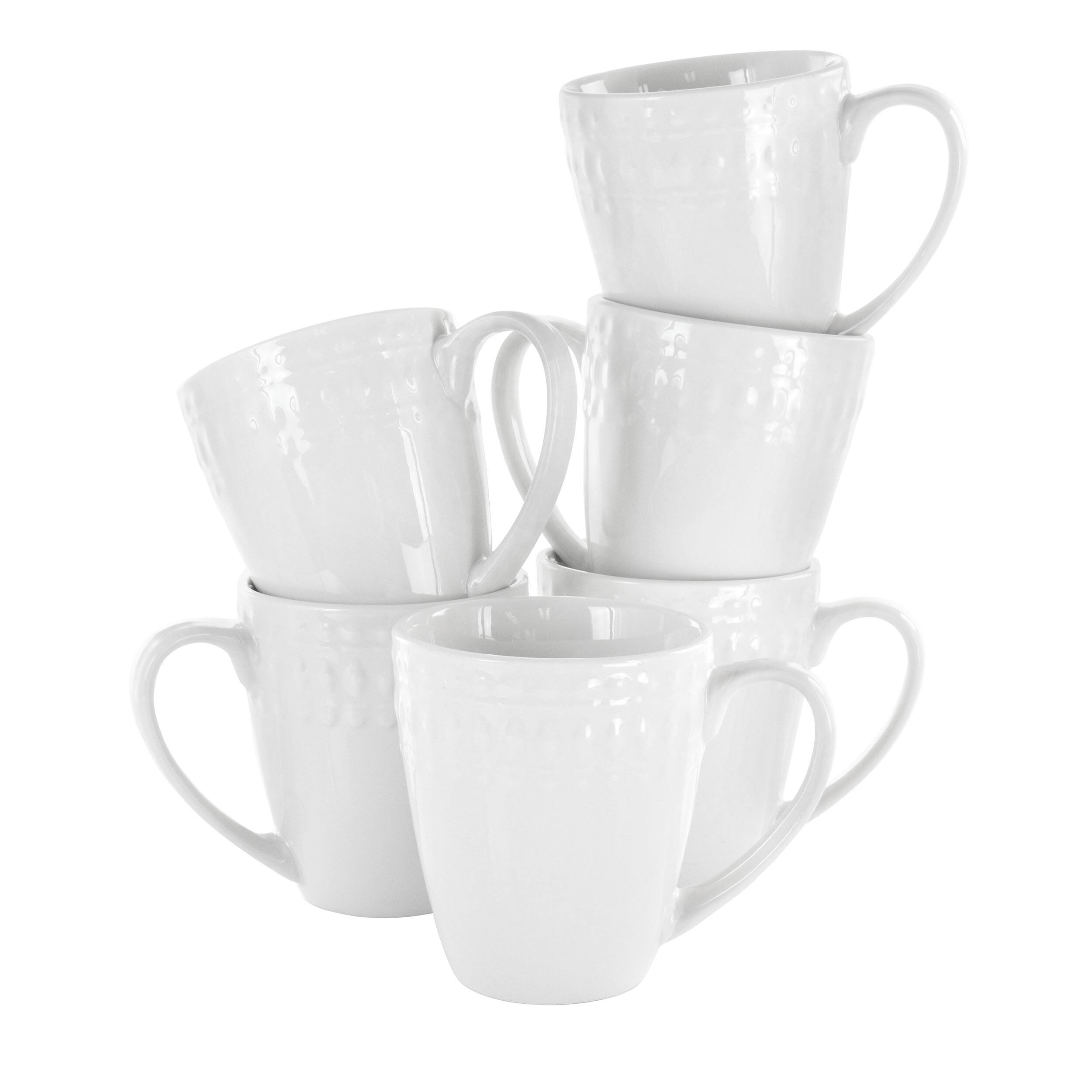 Front. Elama - Elama Cara 6 Piece 10 Ounce Porcelain Cup Set in White - White.