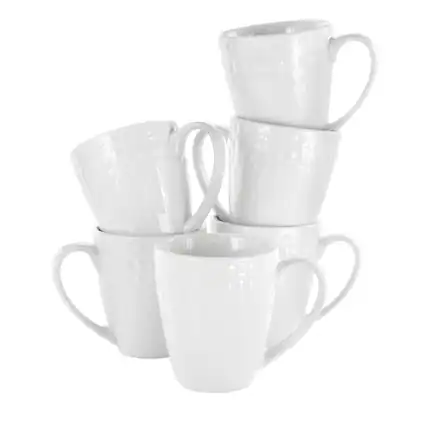 Front. Elama - Elama Cara 6 Piece 10 Ounce Porcelain Cup Set in White - White.