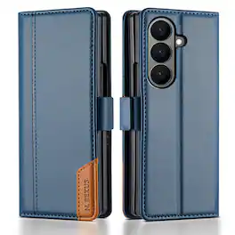 Dteck - Wallet Case for Samsung Galaxy Z Fold8 Ultra, Leather Folio Cover with Card Slots & Magnetic Closure - Blue