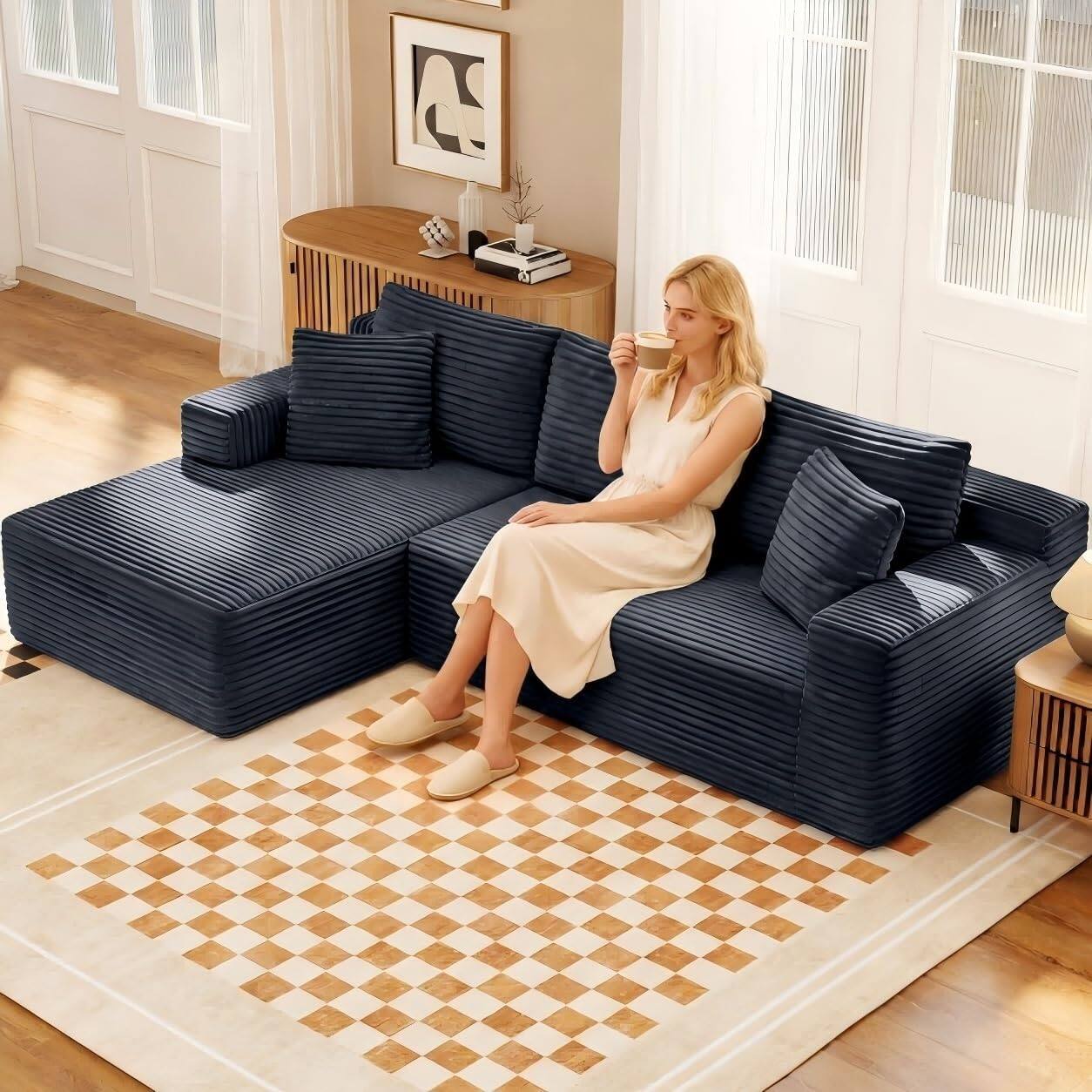 Angle. Anysun - 106.3" Modular Left Facing Cloud Combination Sofa – L-Shaped Living Room Sofa with Recliner, Modern Minimalist Design - Gray.