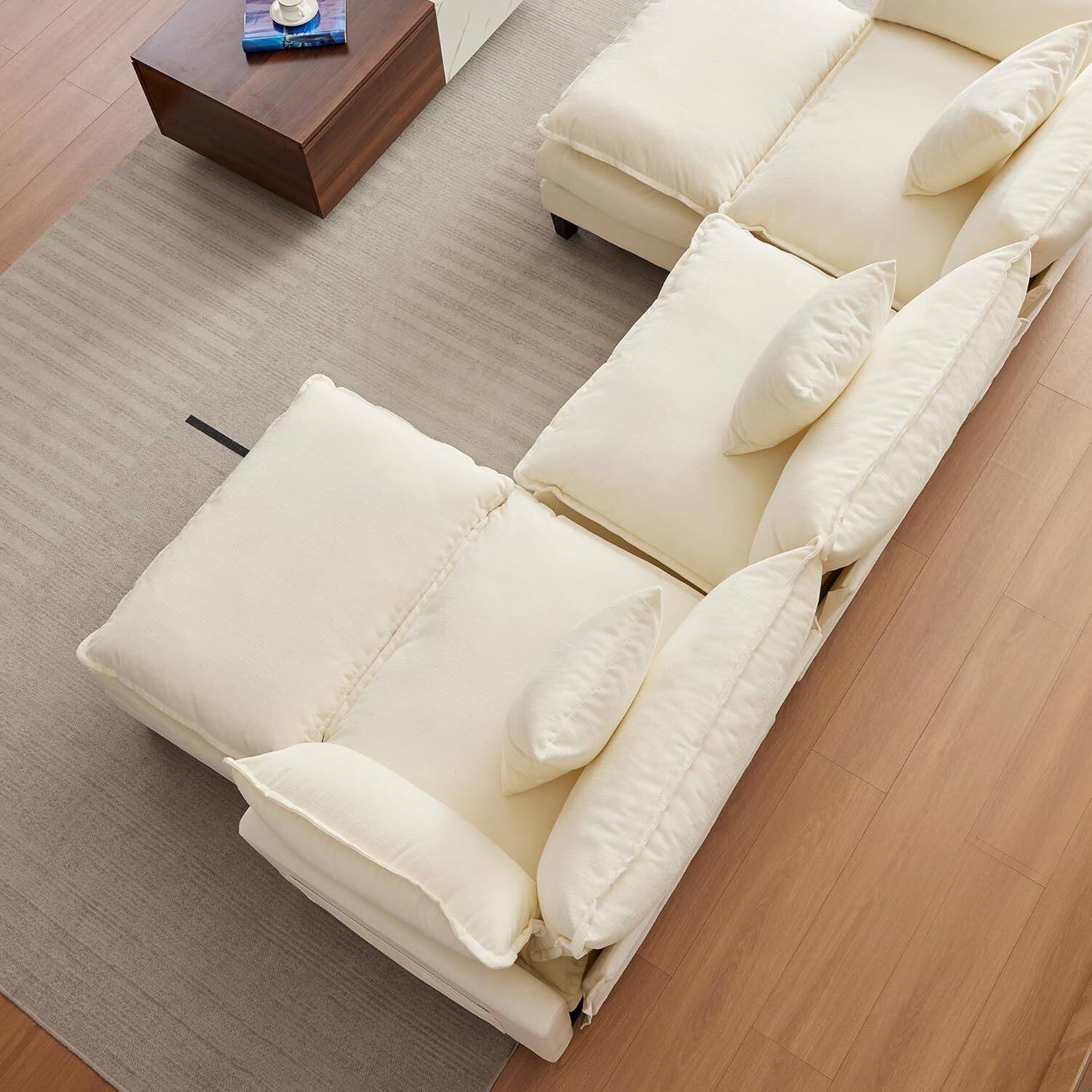 Alt View 3. Babevy - 112" U-Shaped Modular Sectional Sofa, Deep Seat Cloud Couch with Chenille & Corduroy, 2 Ottomans & Armrests - Beige.