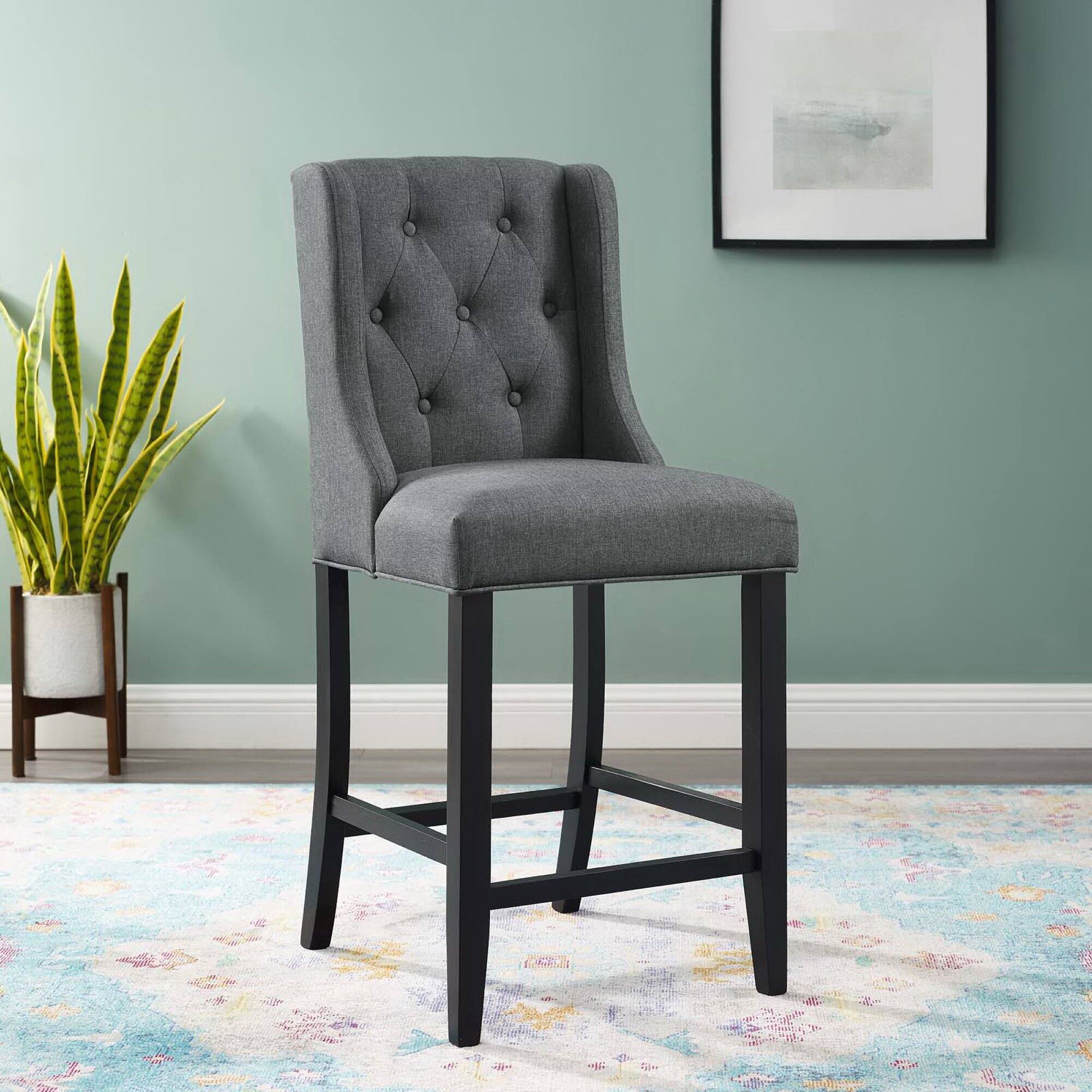 Alt View 2. Modway - Baronet Tufted Button Upholstered Fabric Counter Stool by Modway - Gray.