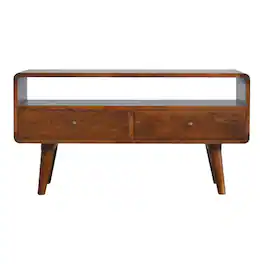 Artisan Furniture - Solid Wood Curved Chestnut Media Unit, 2 Drawers, 1 Open Slot, Dark - Brown