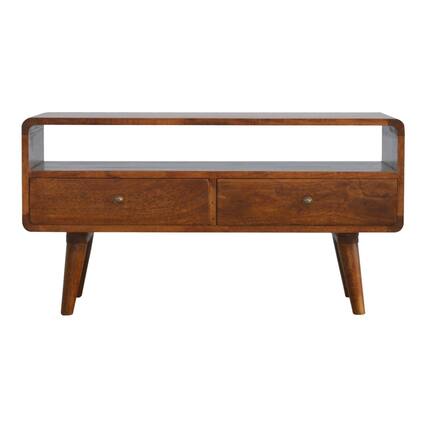 Front. Artisan Furniture - Artisan Furniture Solid Wood Curved Chestnut Media Unit, 2 Drawers, 1 Open Slot, Dark Brown - Brown.