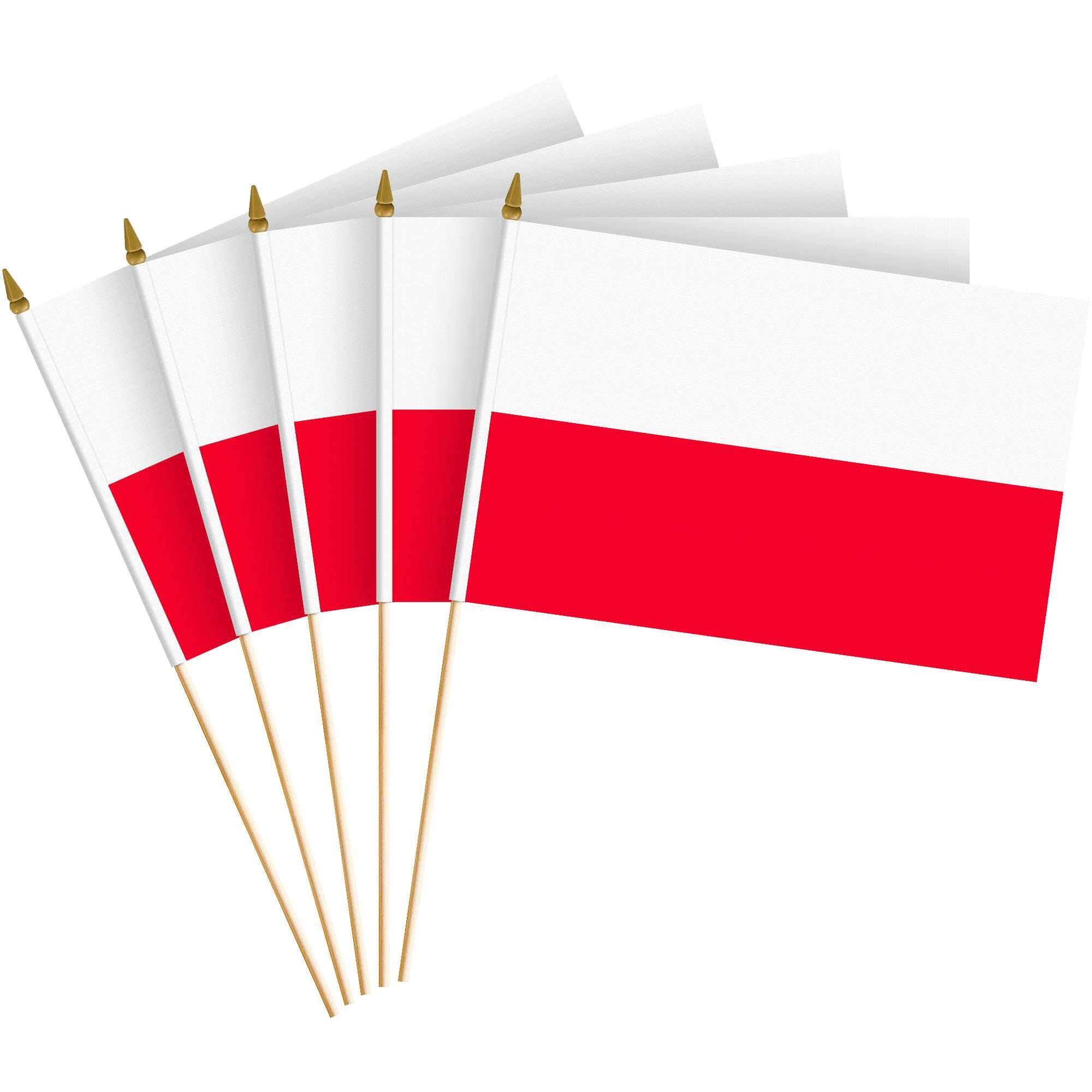 Front. G128 - Handheld Poland Stick Flags 8x12 Inch Printed 150D Polyester 10 Pack - Red/White.