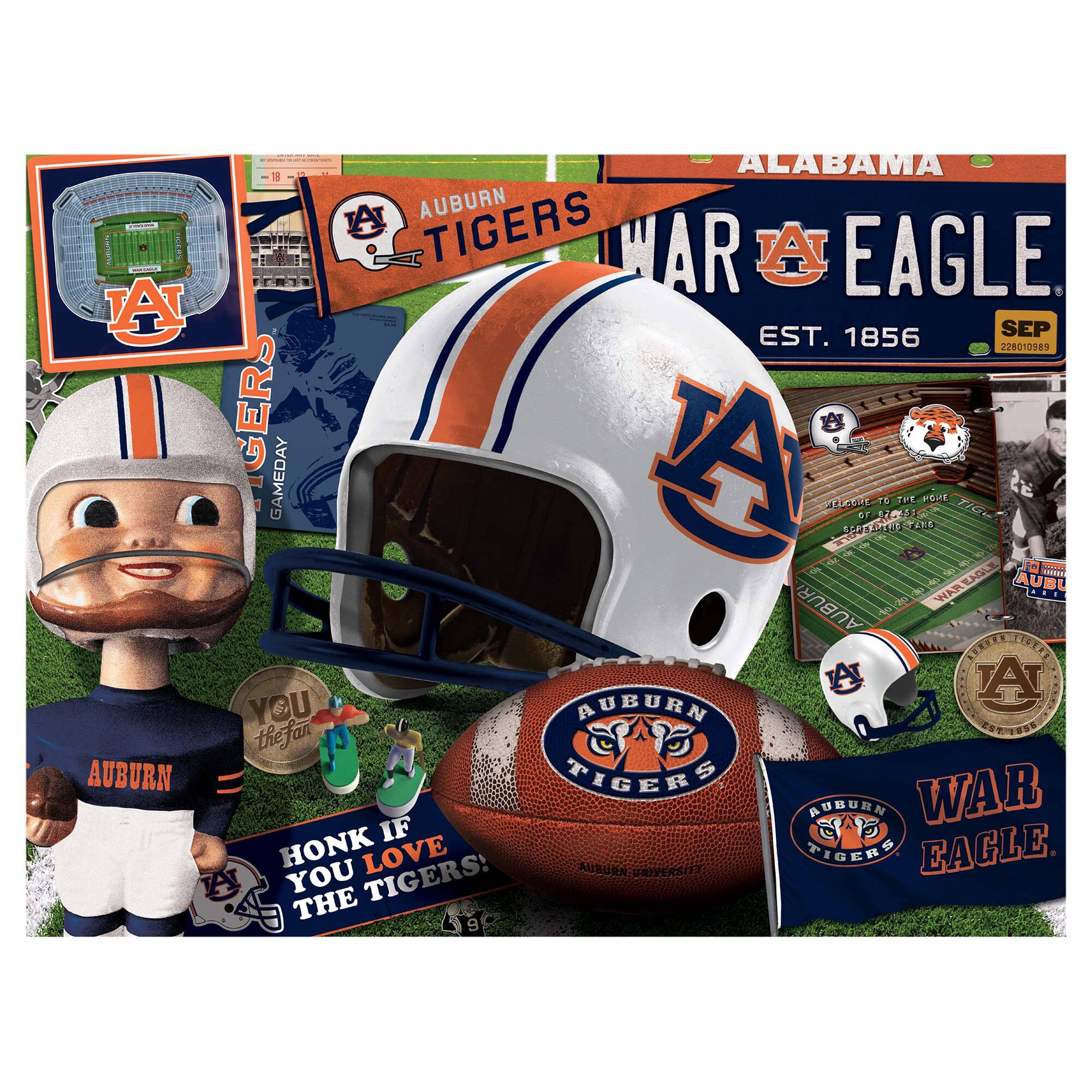 ALABAMA WAR EAGLE  
EST. 1856  
SEP 22801089  

AUBURN TIGERS  
GAMEDAY  
HONK IF YOU LOVE THE TIGERS!  

AUBURN UNIVERSITY  
WELCOME TO THE HOME OF THE AUBURN TIGERS  
AUBURN UNIVERSITY  

AUBURN TIGERS  
AUBURN UNIVERSITY  

YOU THE FAN