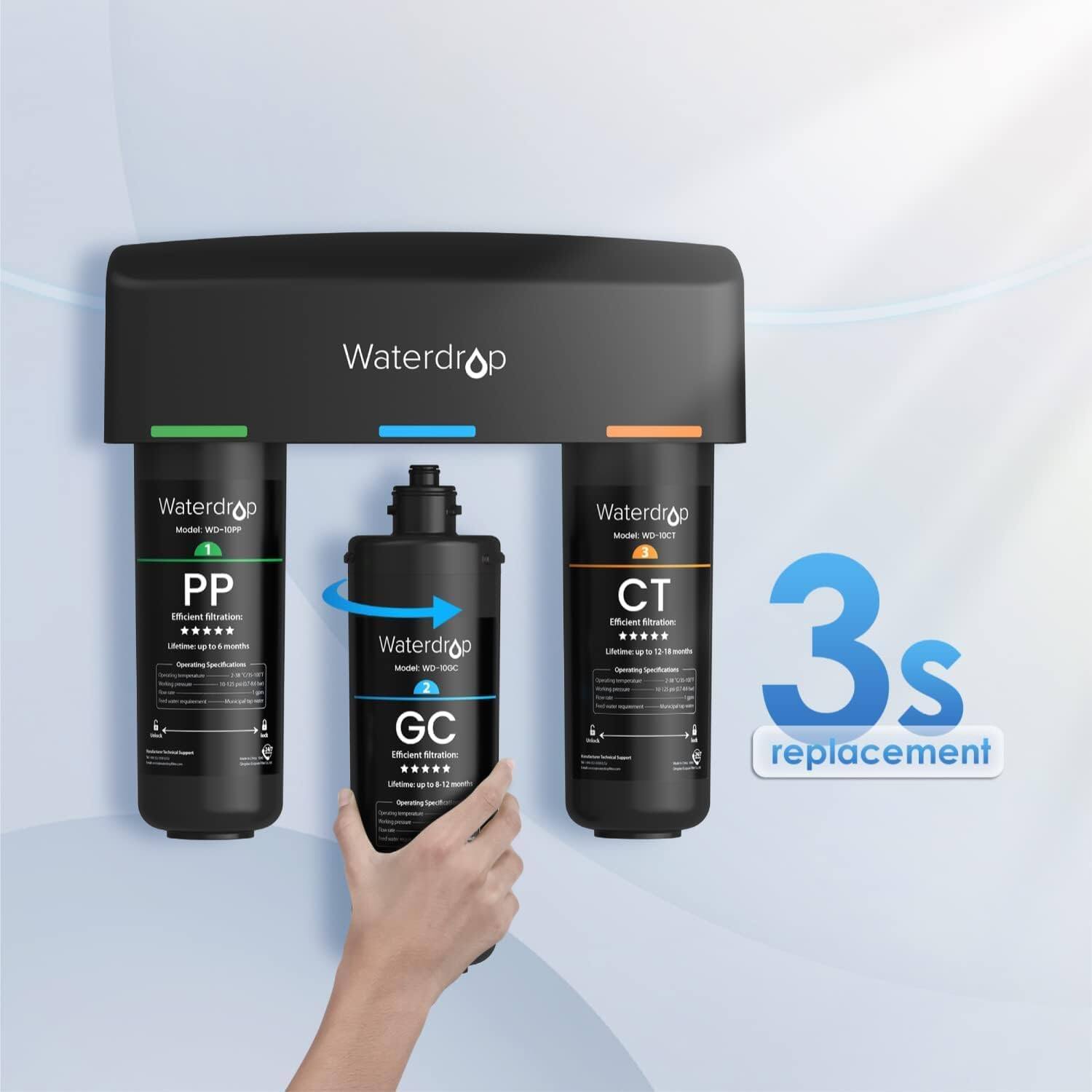 Waterdrop Waterdrop Moder WD-10PF 1 PP Efficient Filtration nooe - to - - n Waterdrop Model Wi 100C 2 GC Efficient Filtration * * . * . U - - 1 - - - Waterdrop Model SR S CT Efficient Filtration Lo ena - - . sots 3s replacement