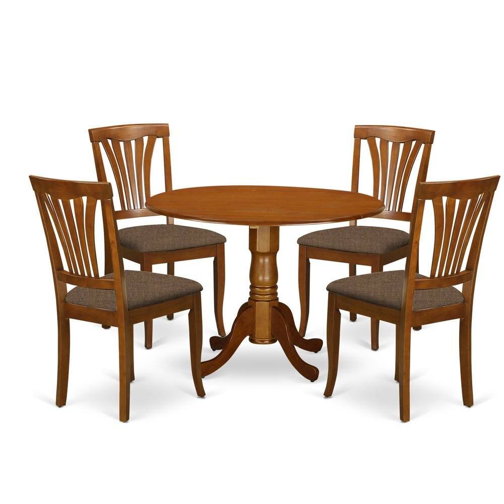 Left. FurniFact - Compact 5-Piece Dining Room Table Set – Round Table & 4 Chairs - Saddle Brown.