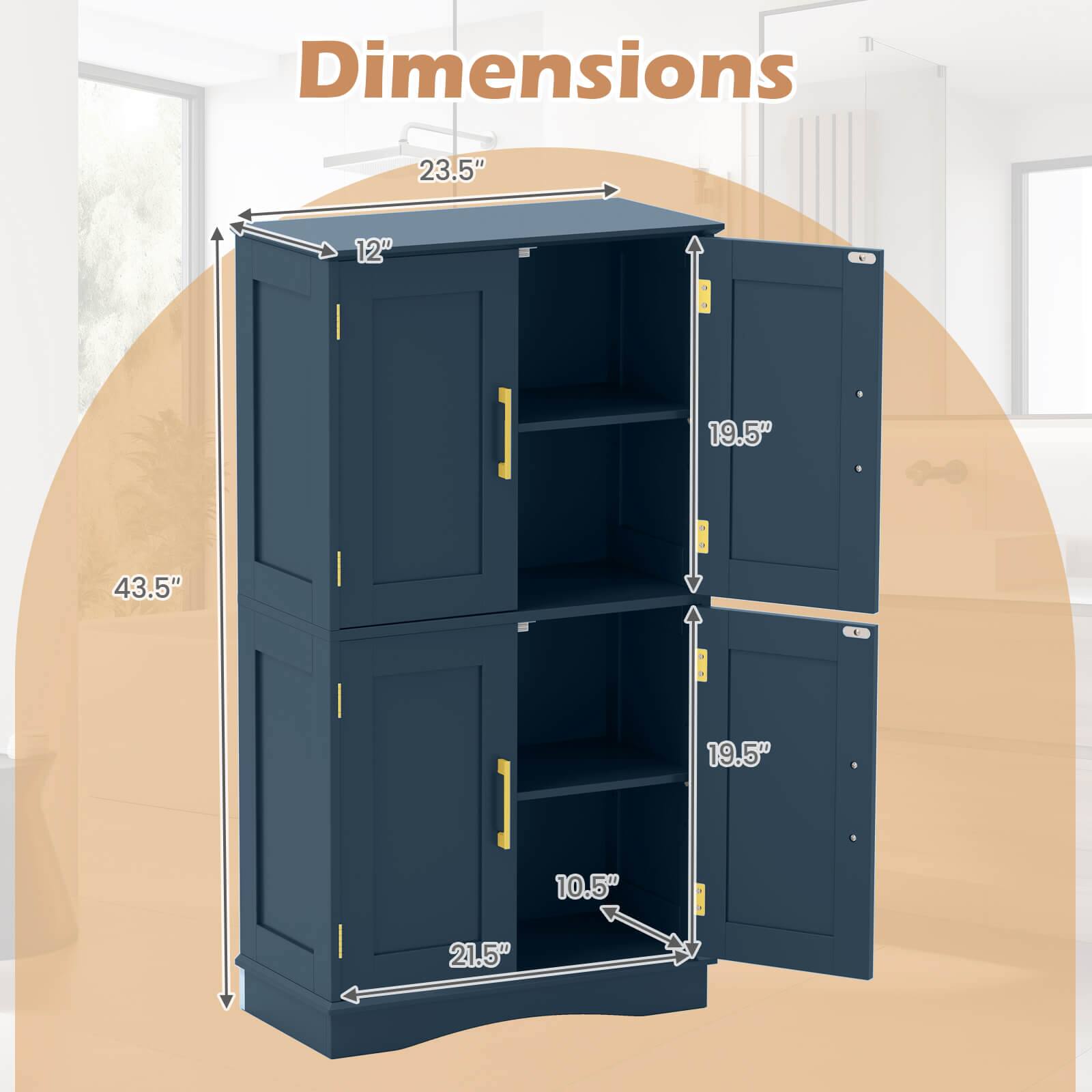Dimensions:  
- Height: 43.5"  
- Width: 23.5"  
- Depth: 21.5"  
- Shelf Height: 19.5"  
- Shelf Depth: 12"  
- Drawer Height: 10.5"