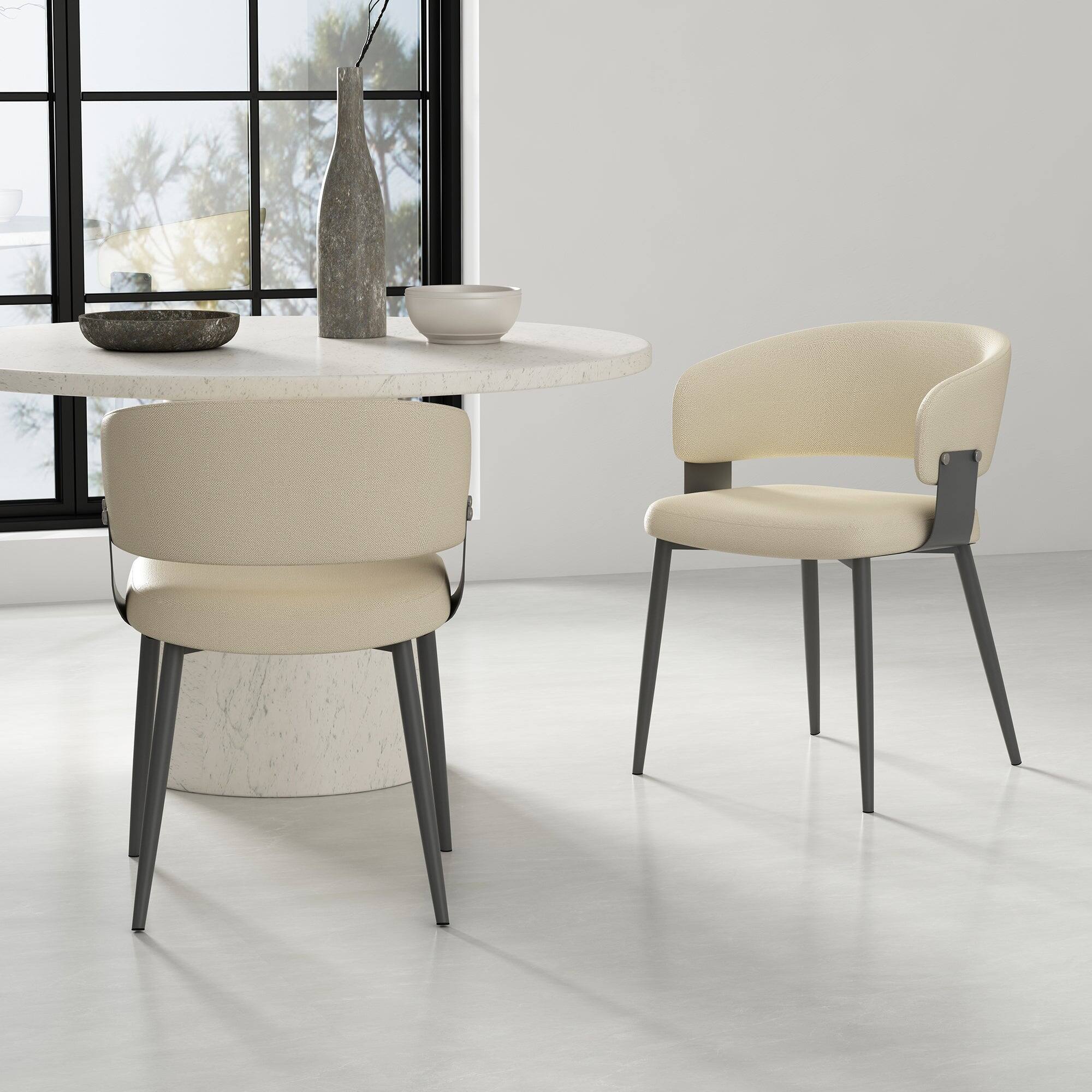 Angle. Manhattan Comfort - Luce Modern Metal Textured Vegan Leather Dining Chair - Set of 2 - Sand.