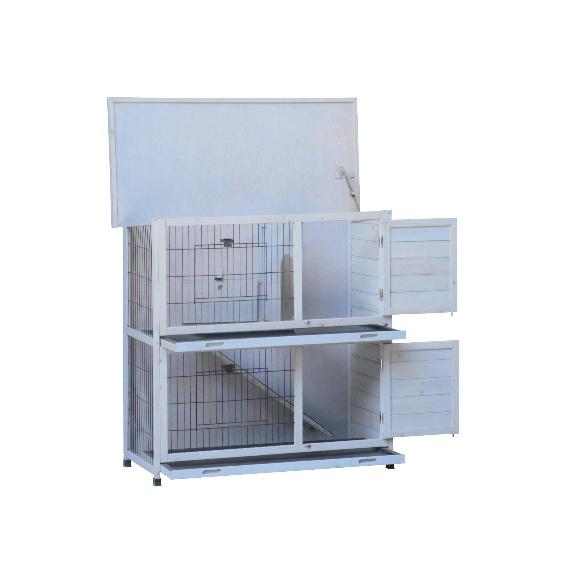 Angle. Pefilos - 41" Rabbit Hutch with Tray,  2-Tier Wooden Bunny House Guinea Pig Cages with Ramp.