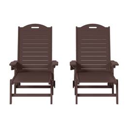 WestinTrends - Aruba Outdoor HDPE Patio Chaise Lounges With Wheels & Cup Holder (Set of 2) - Dark Brown