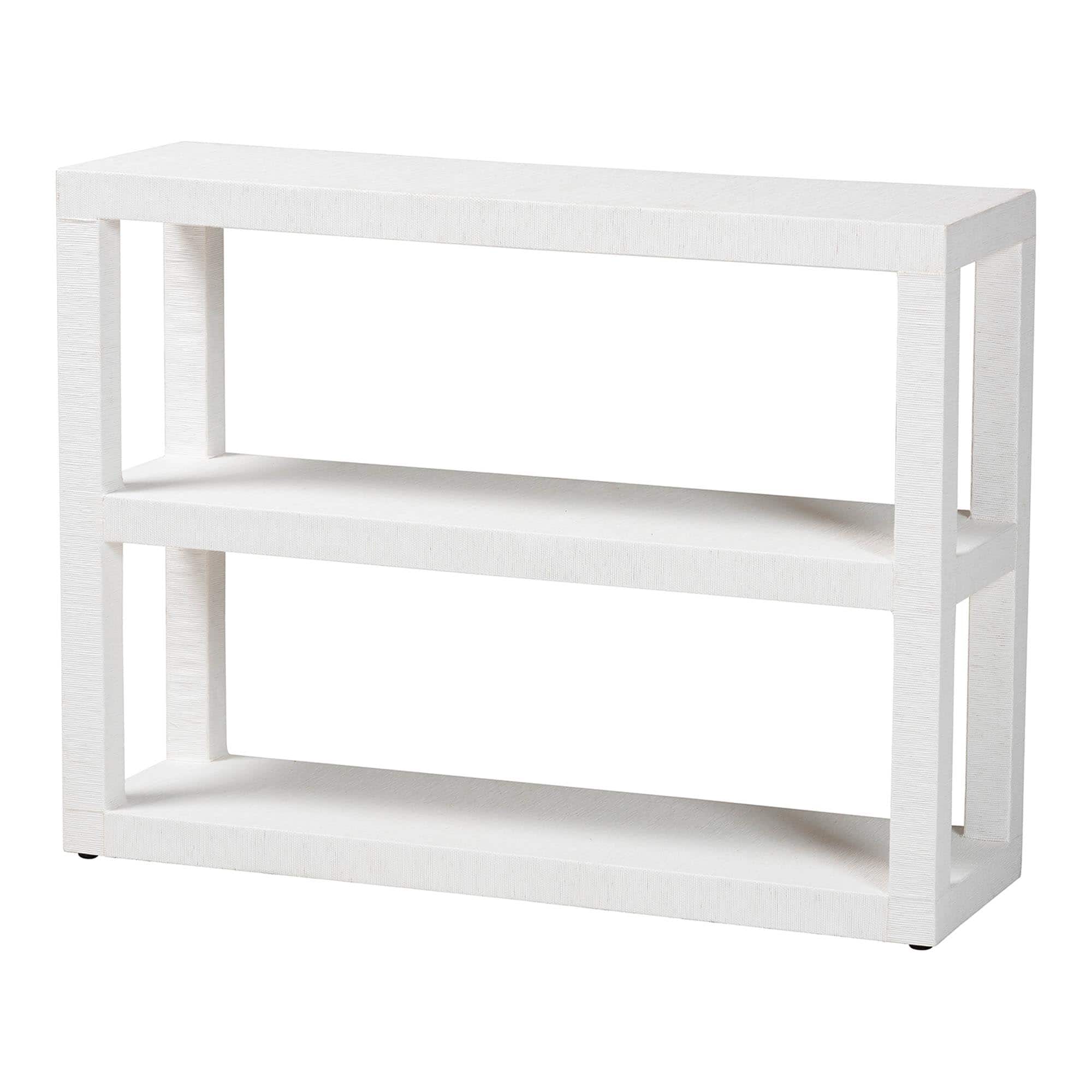 bali & pari - Oaklynn Natural Grasscloth Bookshelf - Two-Tier Display Piece with Open Frame, Modern Coastal Accent Shelving - White