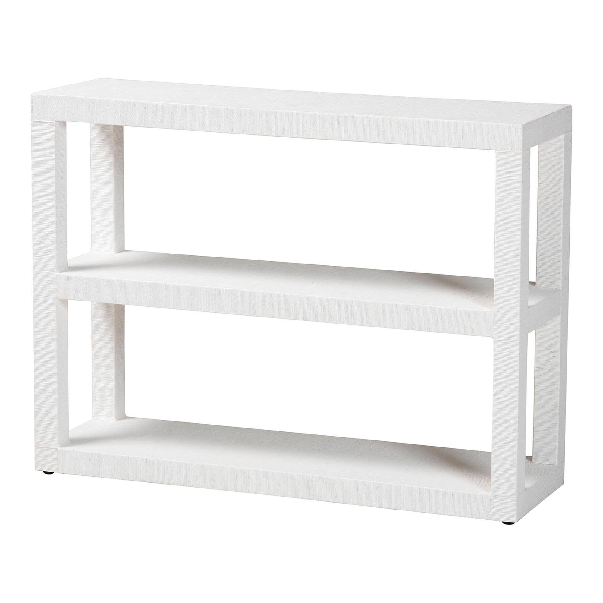 Front. bali & pari - Oaklynn Natural Grasscloth Bookshelf - Two-Tier Display Piece with Open Frame, Modern Coastal Accent Shelving - White.