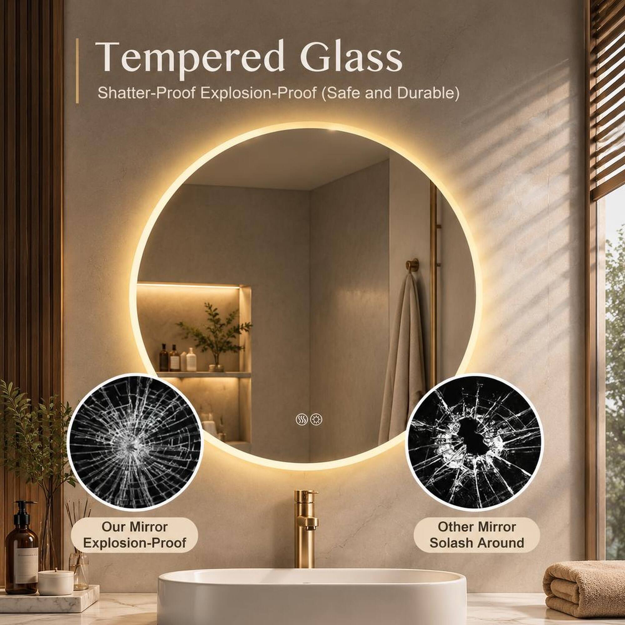 Tempered Glass  
Shatter-Proof Explosion-Proof (Safe and Durable)  

Our Mirror Explosion-Proof  

Other Mirror Solash Around