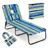 Costway - Folding Beach Sun Lounger with Face Hole & Removable Pillows, 4-Position Backrest - Blue Stripe