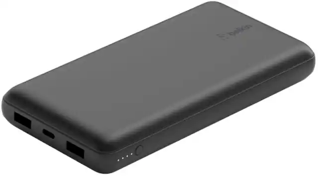 Front. Belkin - BOOST↑CHARGE USB-C Portable Charger 20K Power Bank with 1 USB-C Port and 2 USB-A Ports & Included USB-C to USB-A Cable - Black.