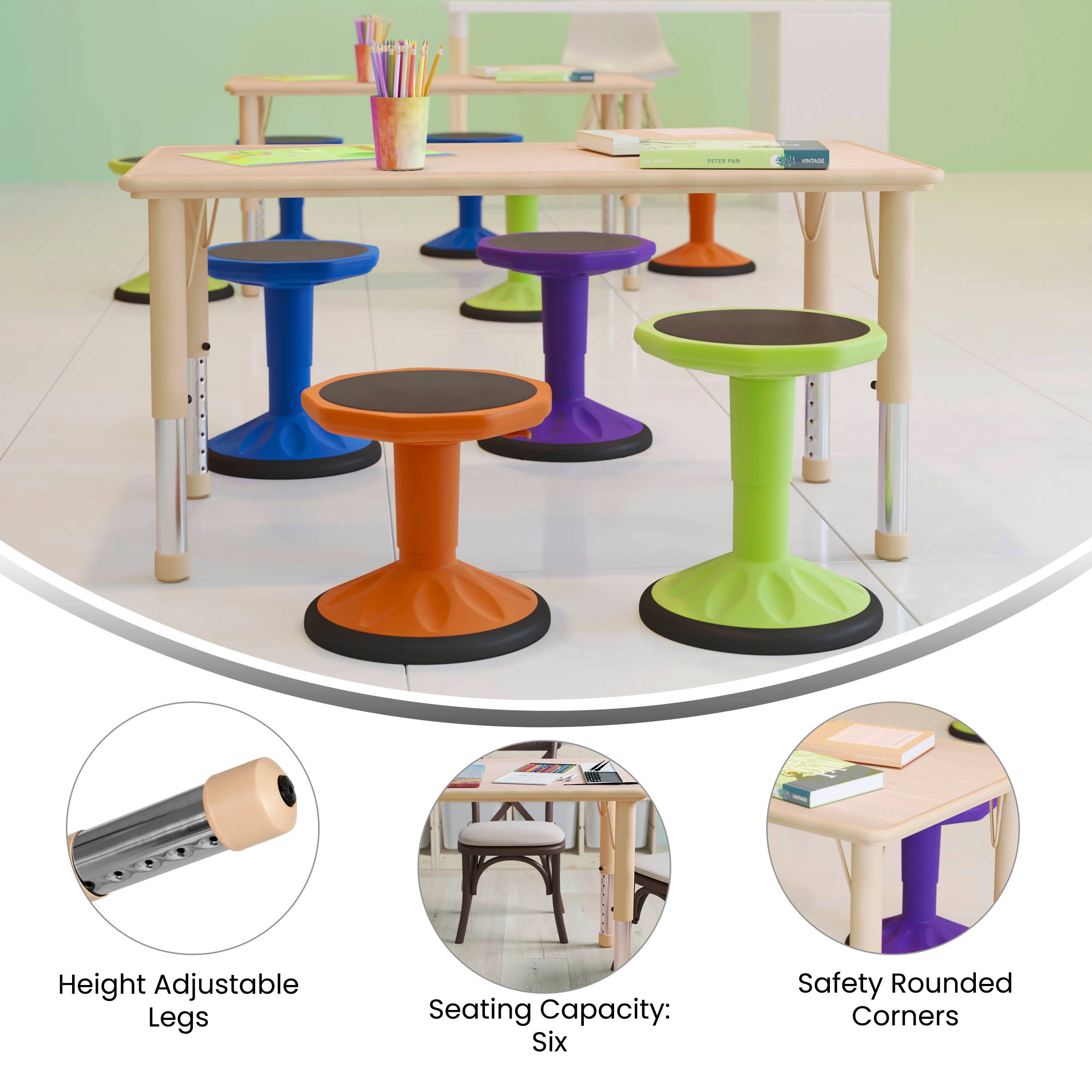 - Height Adjustable Legs
- Seating Capacity: Six
- Safety Rounded Corners