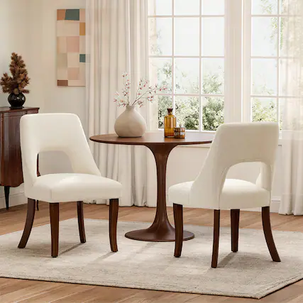 Front. Whisen - Set of 2 Upholstered Chenille Dining Chairs, Solid Wood Legs Tufted Seat for Kitchen & Dining Room - Beige.