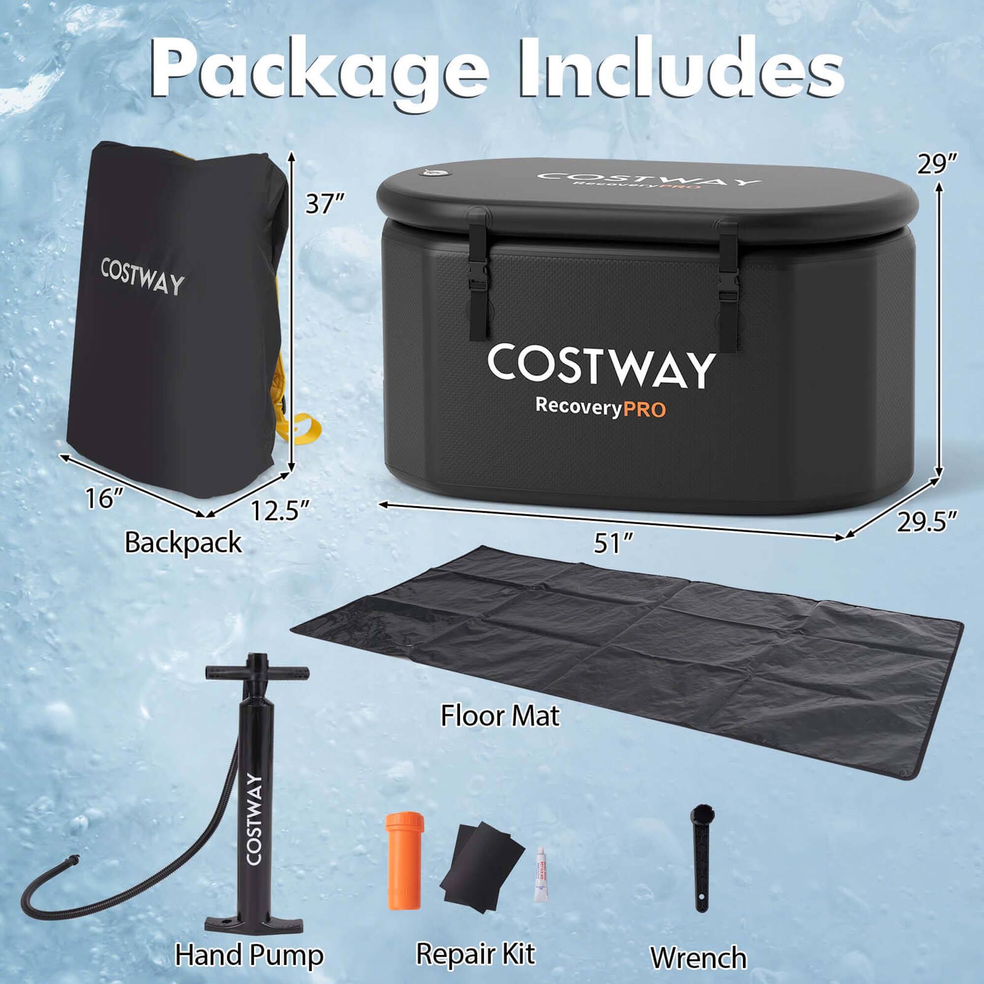 Package Includes:

1. 29" COSTWAY VEPR
2. 37" COSTWAY Recovery PRO
3. 16" 12.5" Backpack
4. 51" 29.5" COSTWAY Floor Mat
5. Hand Pump
6. Repair Kit
7. Wrench
