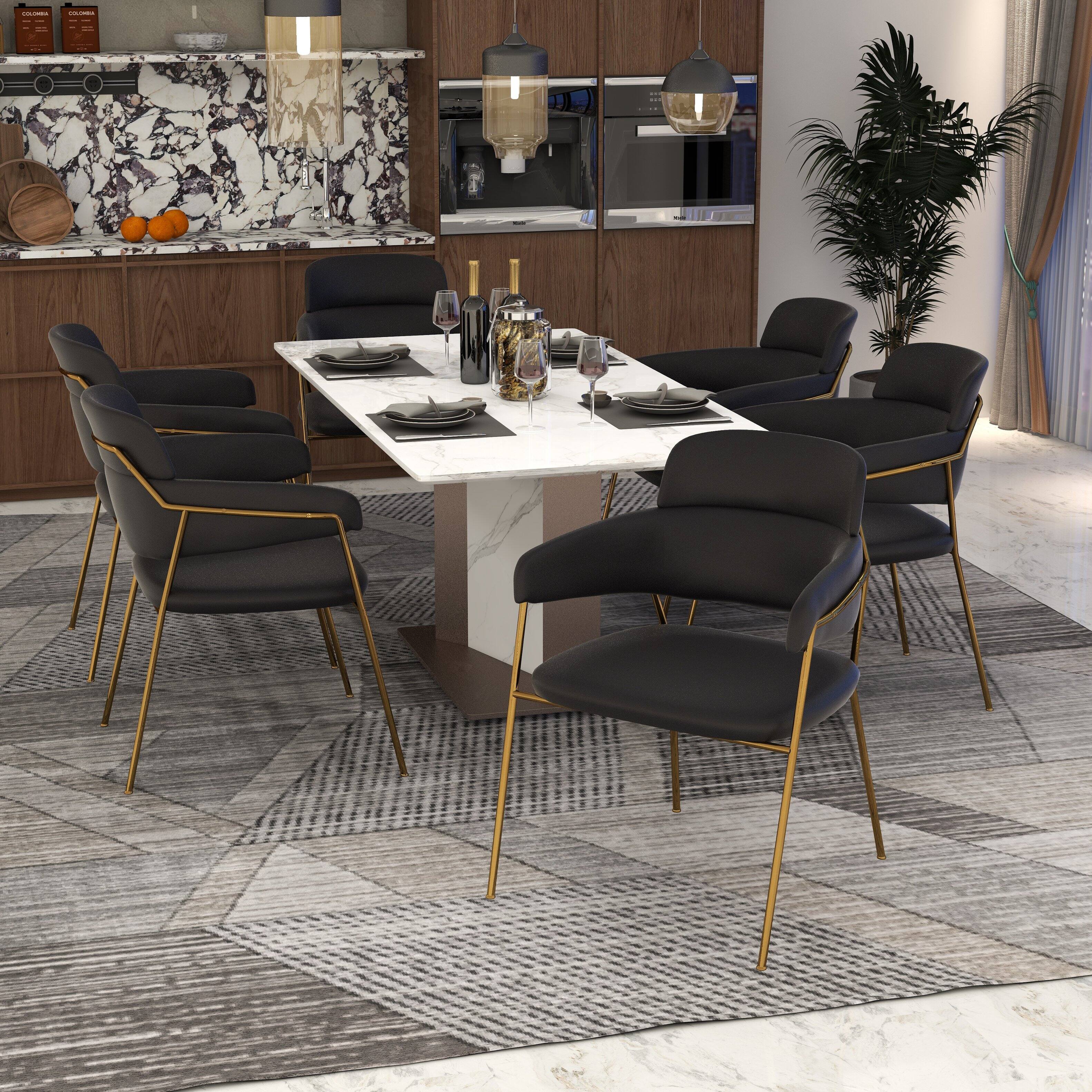 Left. LeisureMod - Axis 4-PCS Elegant Dining Chair with Sturdy Stainless Steel Frame & Protective Floor Glides - Black.