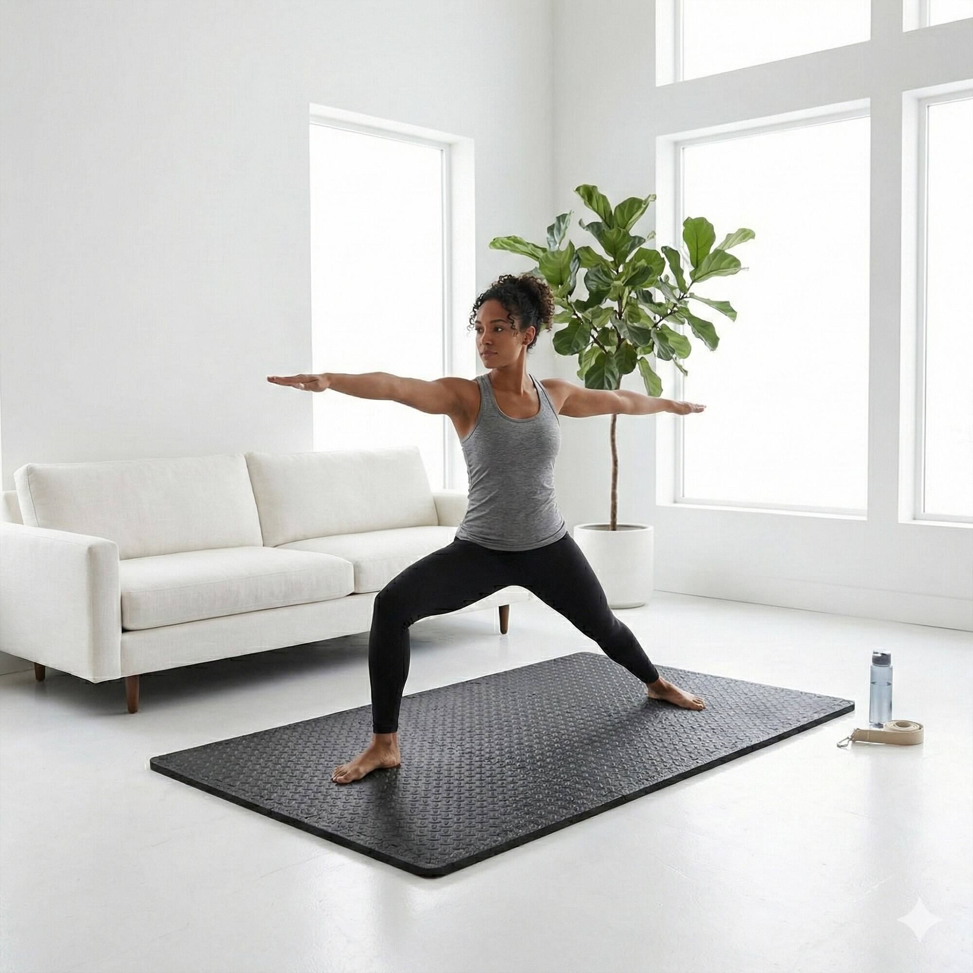 Alt View 3. Everyday Essentials - BalanceFrom Fitness 24 Sq Ft Interlocking EVA Foam Exercise Mat Tiles, Black - Black.