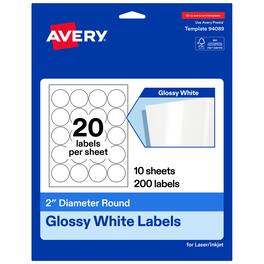 Avery - Avery® Glossy Round Labels, 2" Diameter, 200 Total - White
