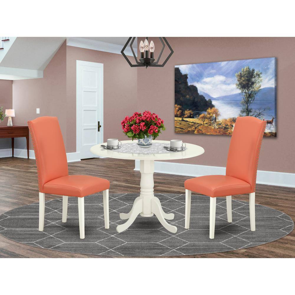 Back. East West Furniture - Dining Room Set Linen White - Brown.
