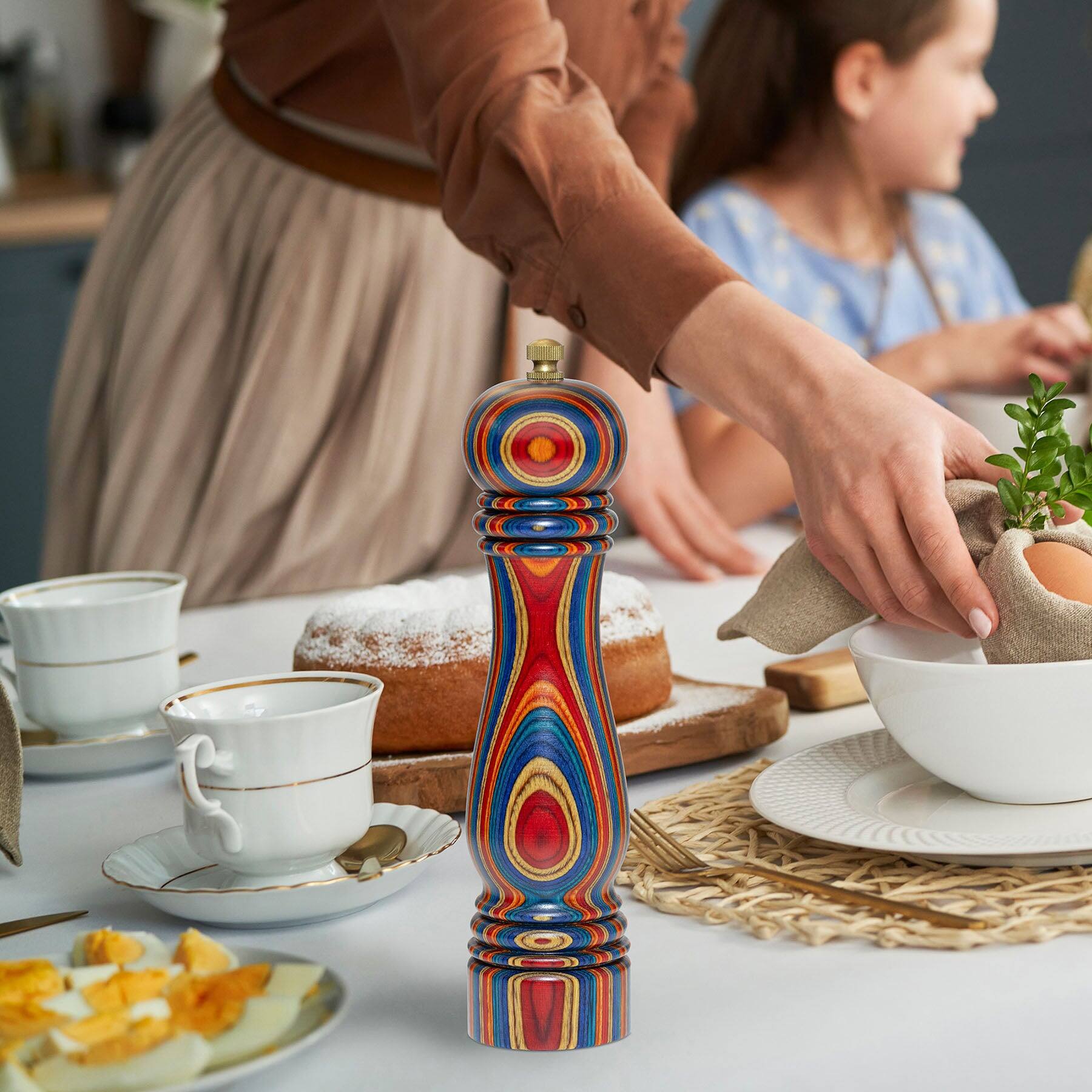Back. Baltique - Montego Bay Collection Refillable Pepper Grinder - Blue, Orange, Red, Yellow.