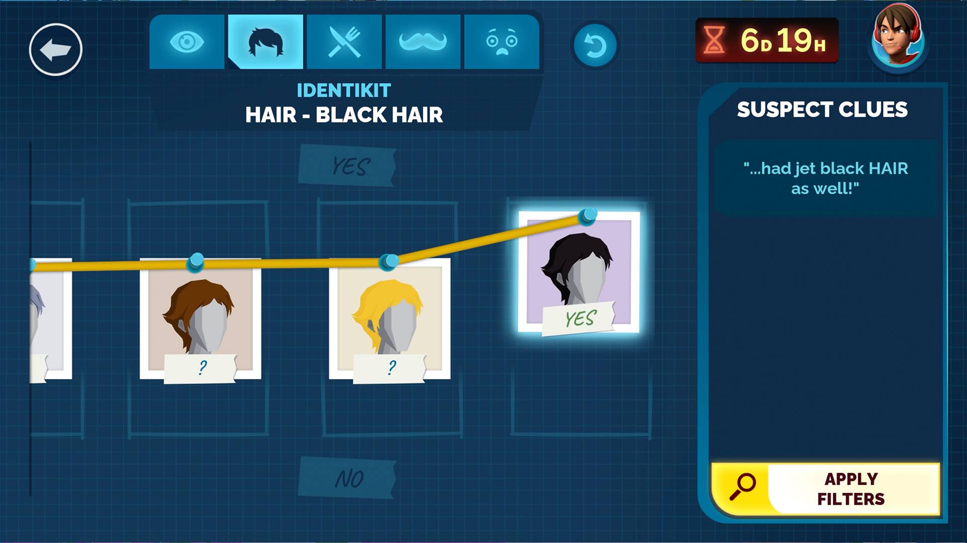 6D 19H IDENTIKIT HAIR - BLACK HAIR SUSPECT CLUES Yes ...had jet black HAIR as well! Yes ? ? No Apply Filters