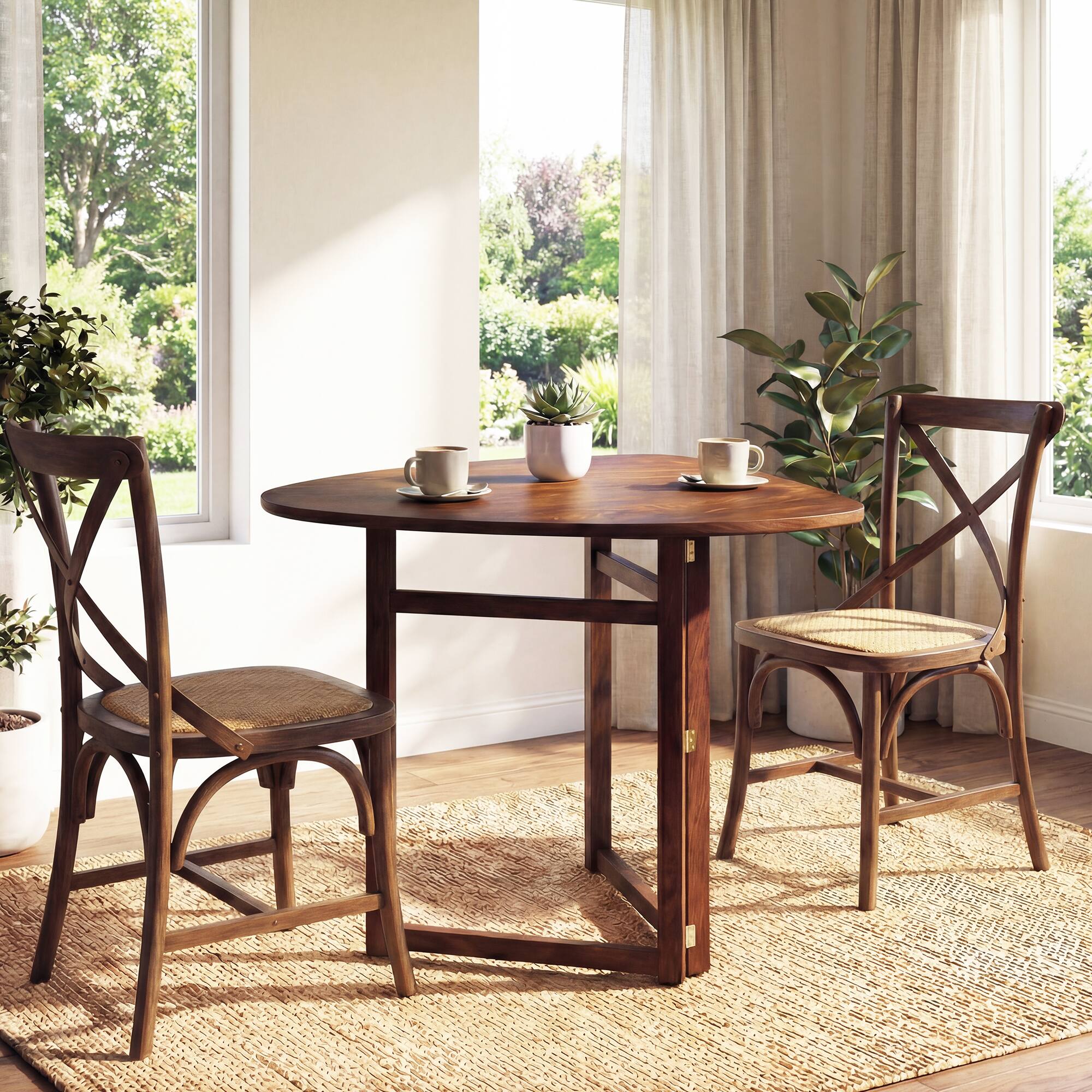 Alt View 5. Gymax - Gymax Foldable Dining Table w/Rubber Wood Legs Space-Saving Dinner Table for Apartment Walnut - Brown.