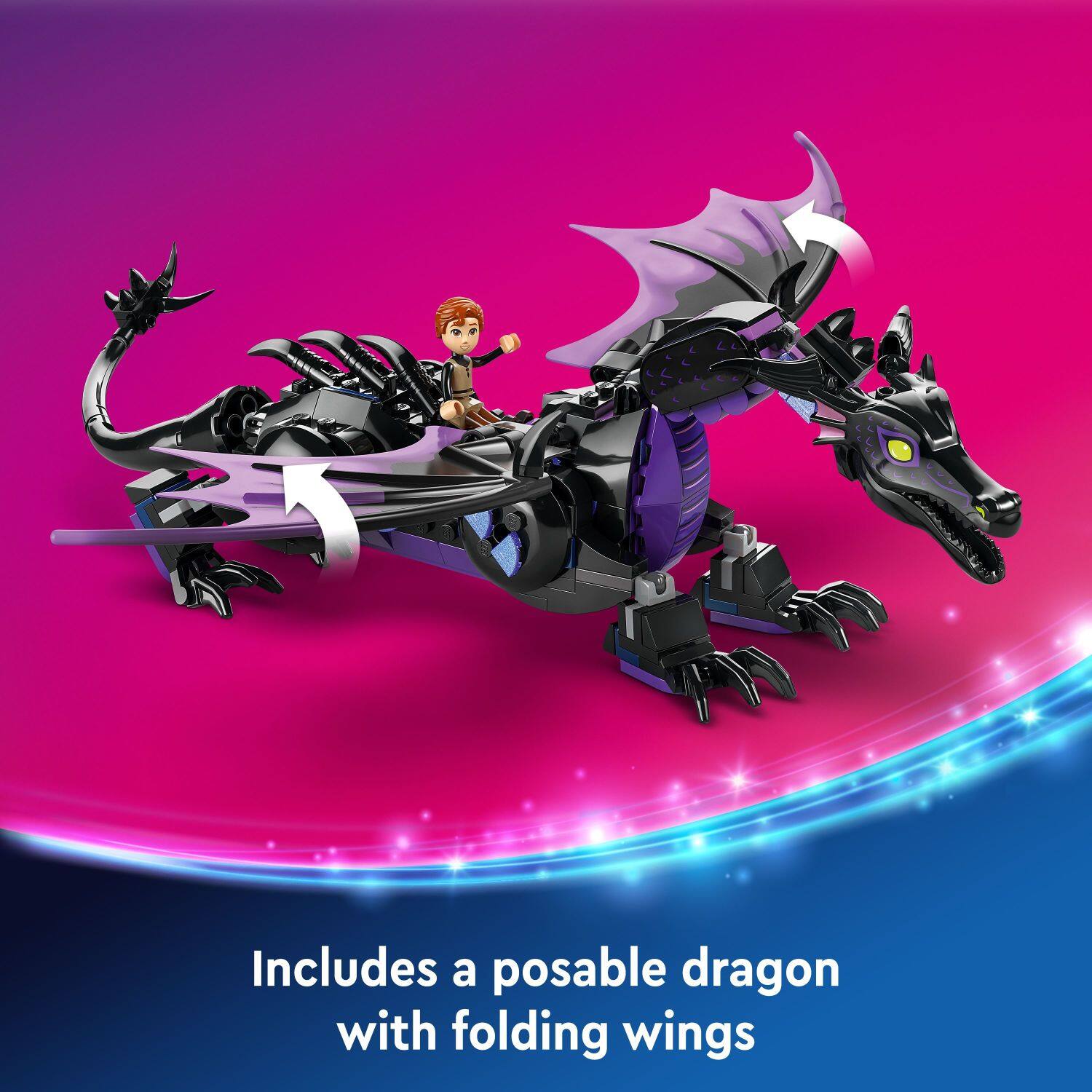 Includes a posable dragon with folding wings.