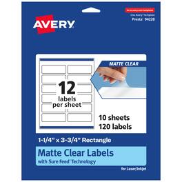 Avery - Matte Rectangle Labels, 1-1/4" x 3-3/4", 120 Total - Clear