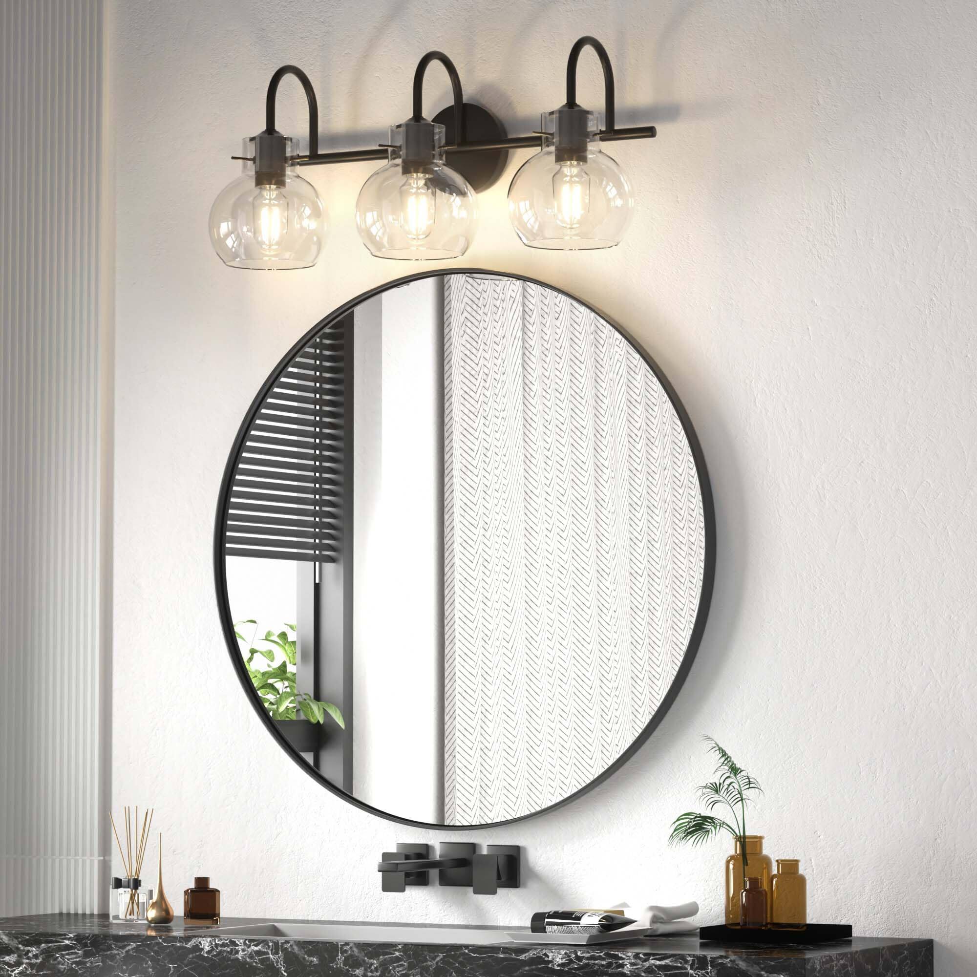 Alt View 6. PAIHOME - Bathroom Vanity Light 21" Modern 3-Light Bathroom Light Fixtures over Mirror with Clear Glass Shade E26 Base Wall Sconce - Black.