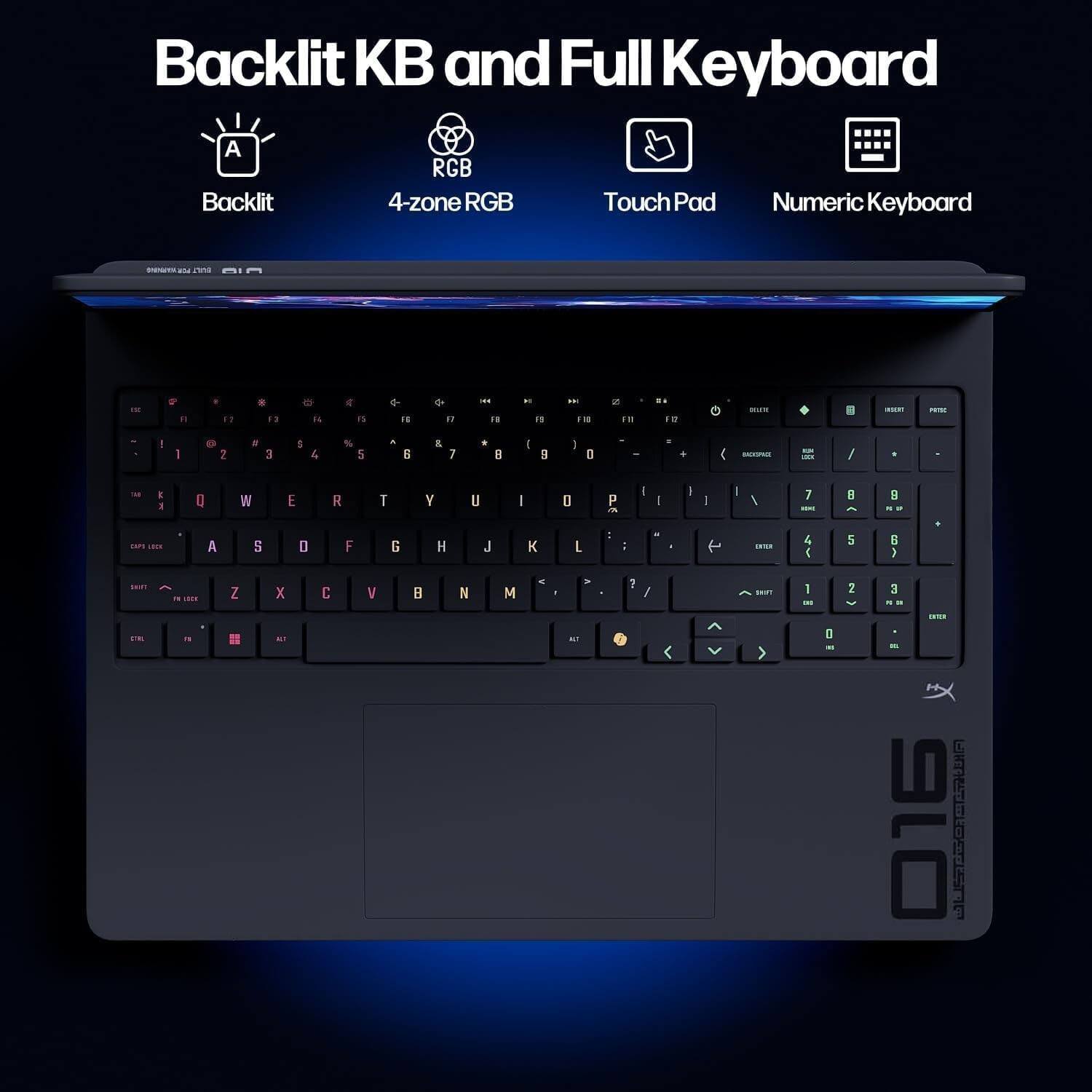 Backlit KB and Full Keyboard  
Backlit RGB  
4-zone RGB  
Touch Pad  
Numeric Keyboard