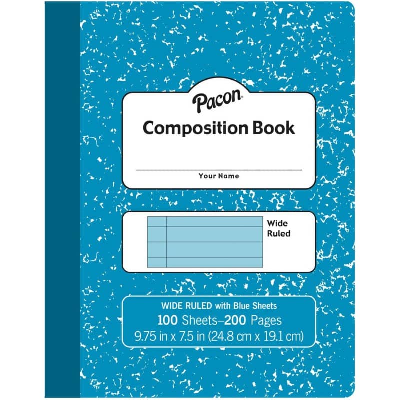 Pacon - Pastel Composition Book, Blue Marble Cover, Light Blue Sheets, 3/8" Ruled, 9-3/4" x 7-1/2", 100 Sheets