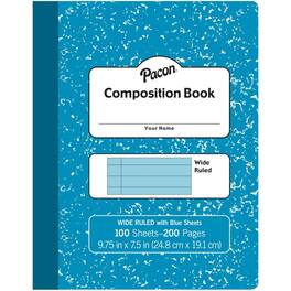 Pacon - Pastel Composition Book, Blue Marble Cover, Light Blue Sheets, 3/8" Ruled, 9-3/4" x 7-1/2", 100 Sheets