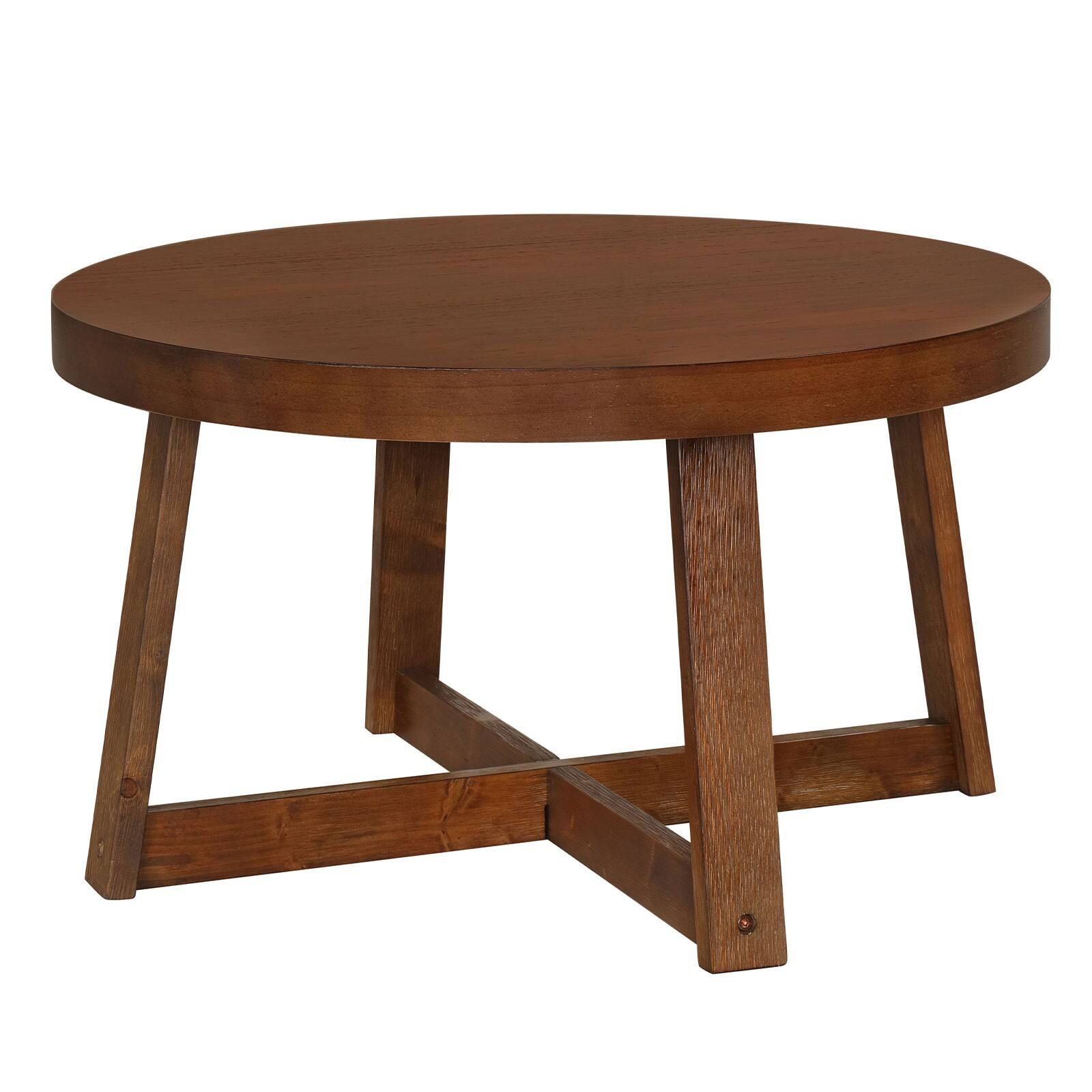 Alt View 9. Costway - Costway 30" Wood Round Coffee Table with Thickened Top Cross-shaped Support Frame for Living Room - Walnut.