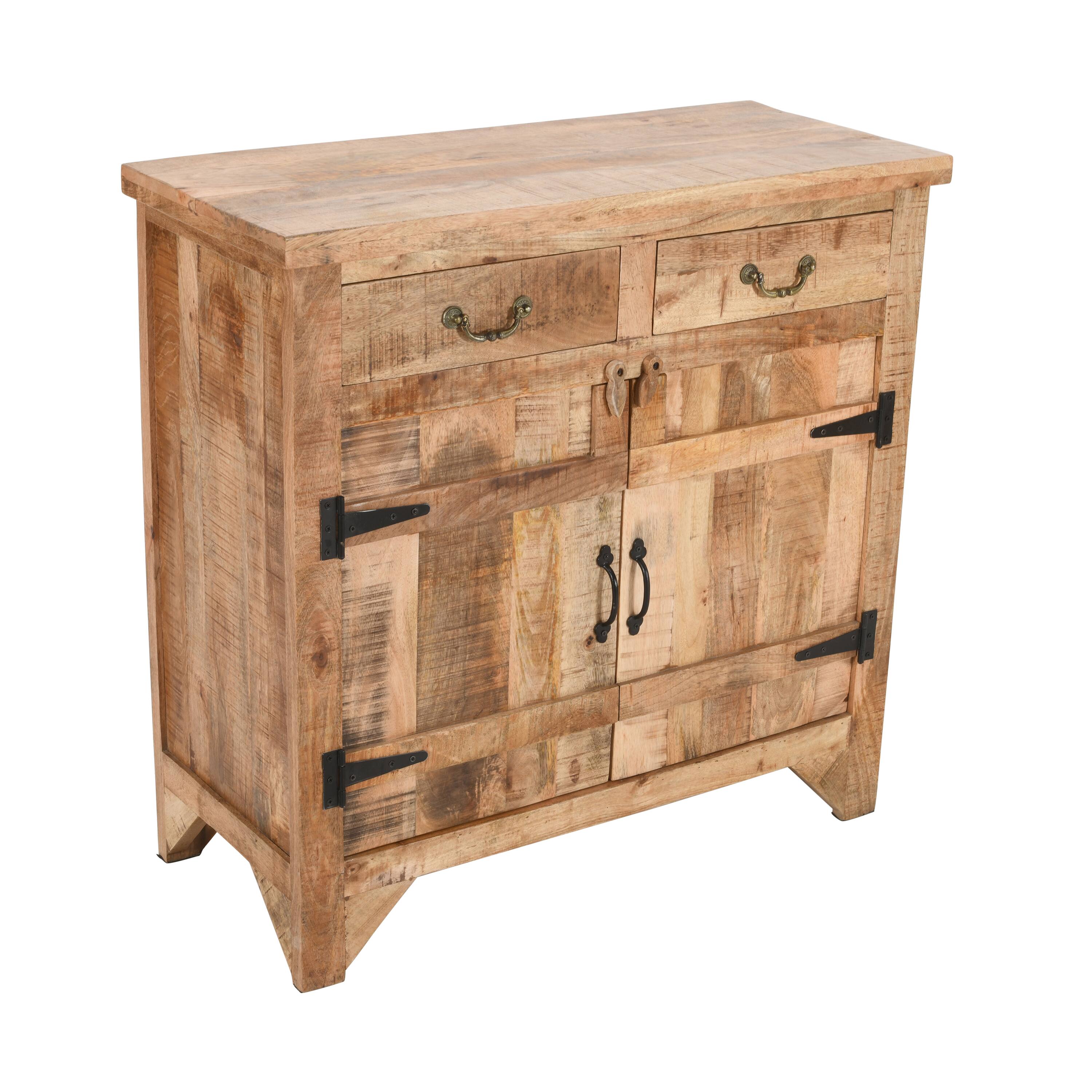 Alt View 2. Manhattan Lane - 39 Inch Artisanal Farmhouse Style 2 Drawer Mango Wood Cabinet Console with 2 Door Storage - Brown.