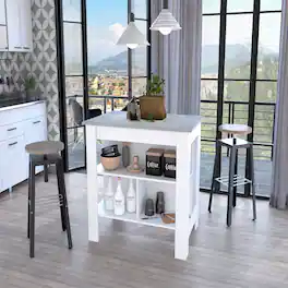 Loheer - medium rectangular kitchen island with concealed shelves, pine wood kitchen bar, forty inch width - Multicolor