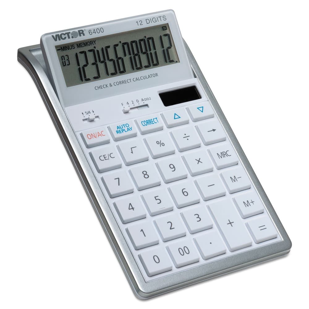 Victor - 6400 12-Digit LCD Desktop Calculator - White with silver accents