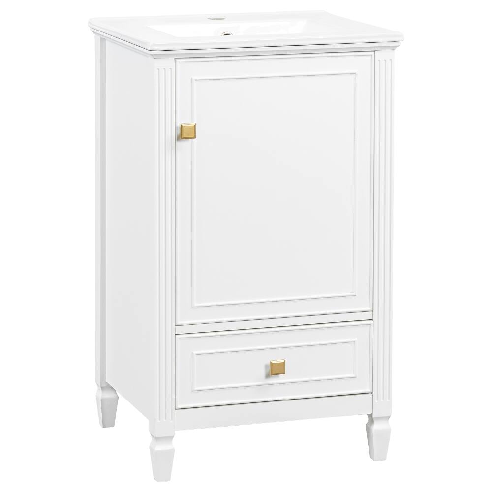 Alt View 9. Loheer - Loheer 20 inch Bathroom Vanity with Sink, Freestanding White Vanity with Ceramic Basin and Storage Drawer - White.