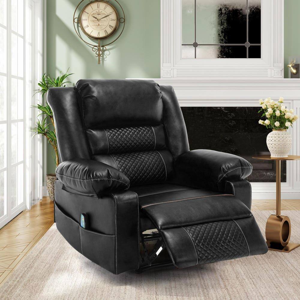 Angle. Kadyn - Breathable Leather Massage Recliner Chair, 8-Point Vibration & Heat, 160° Recline, 330lb Capacity, Black - Black.