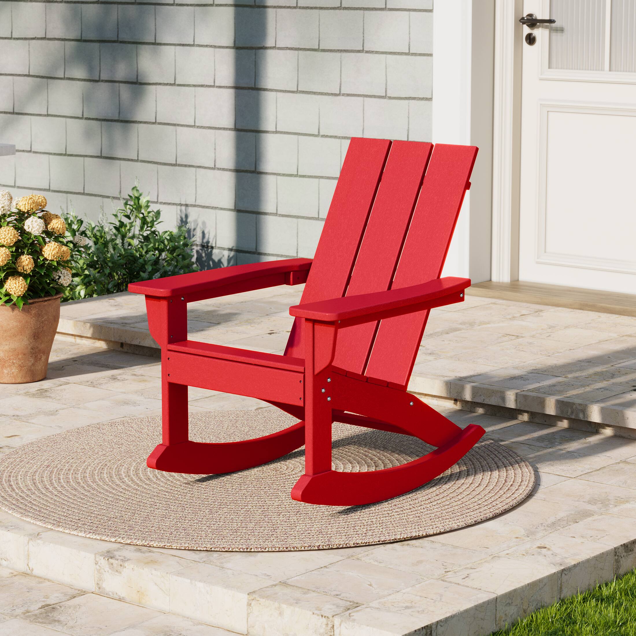 Angle. WestinTrends - WestinTrends Ashore Outdoor Patio Modern Adirondack Rocking Chair - Red.