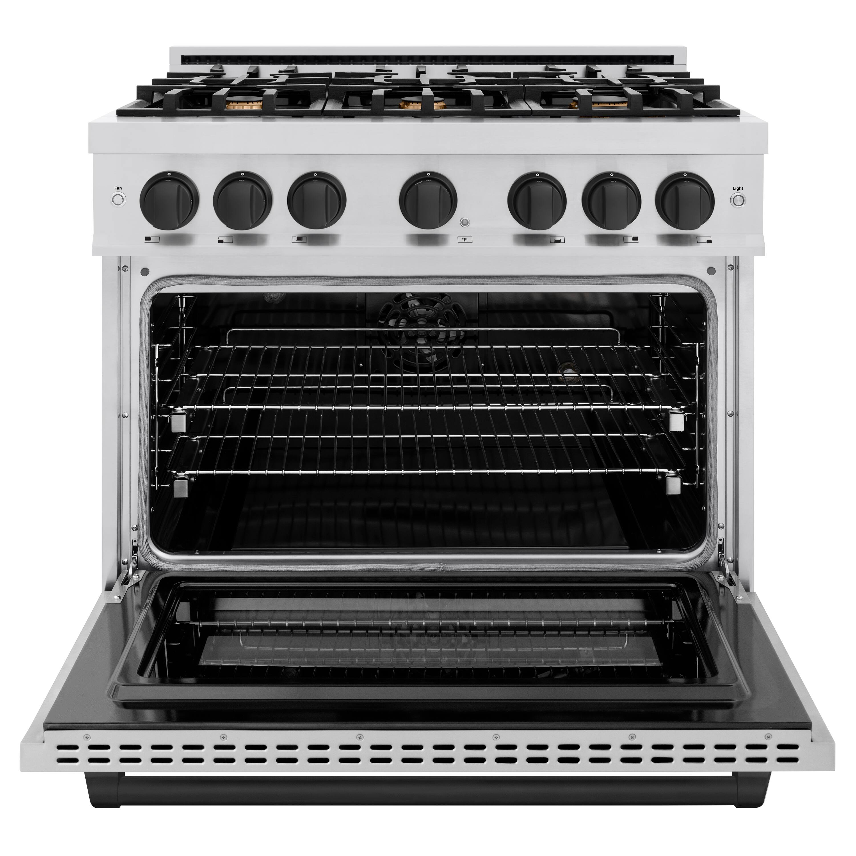 Left. ZLINE - ZLINE Autograph 36" Select Dual Fuel Range w/ 6 Burners & Matte Black Accents (HDRZ-36-MB) - Stainless Steel.