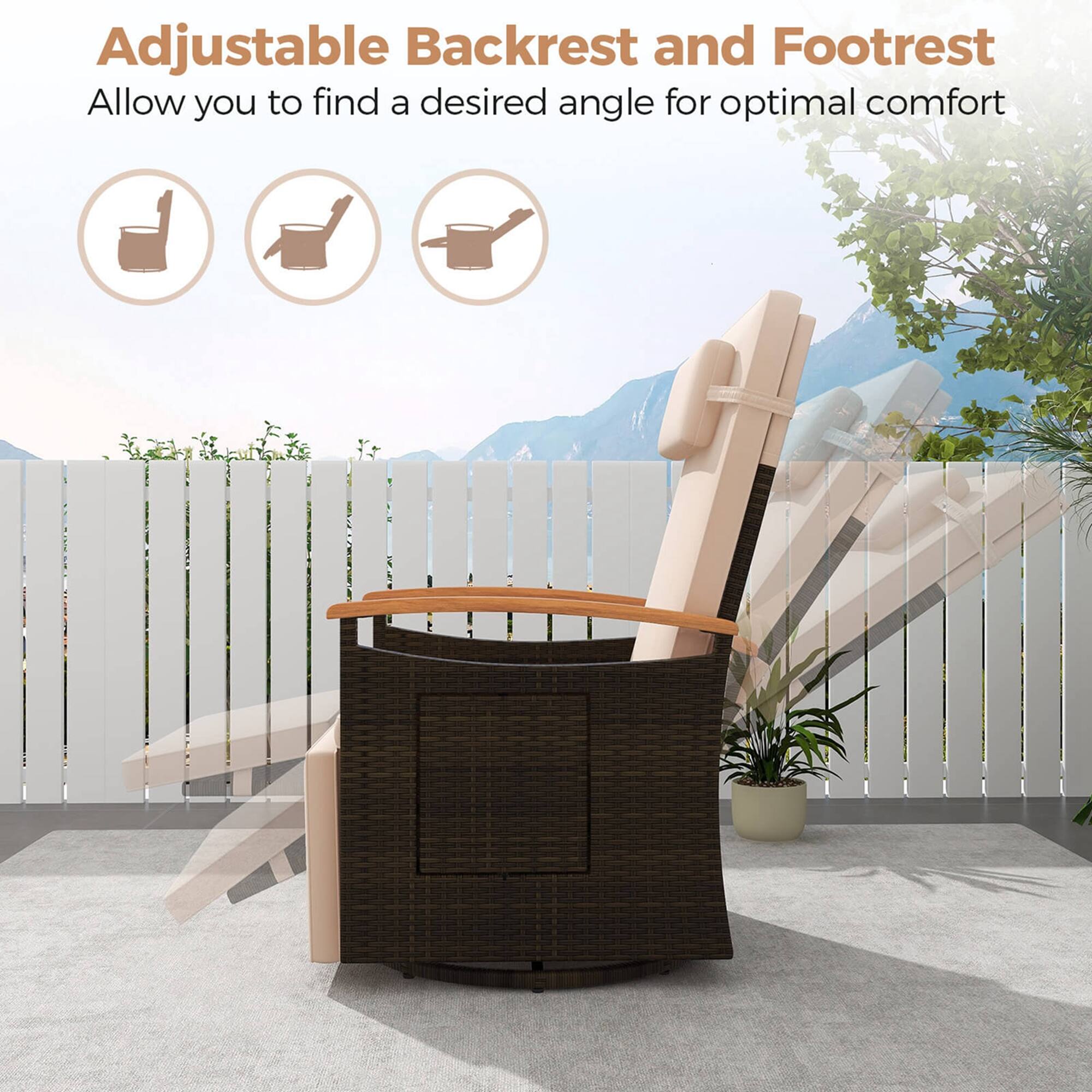 Adjustable Backrest and Footrest allow you to find a desired angle for optimal comfort.