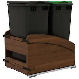 Rev-A-Shelf - Double Pullout Waste Container, Soft-Close, 50 qt, Black - Walnut