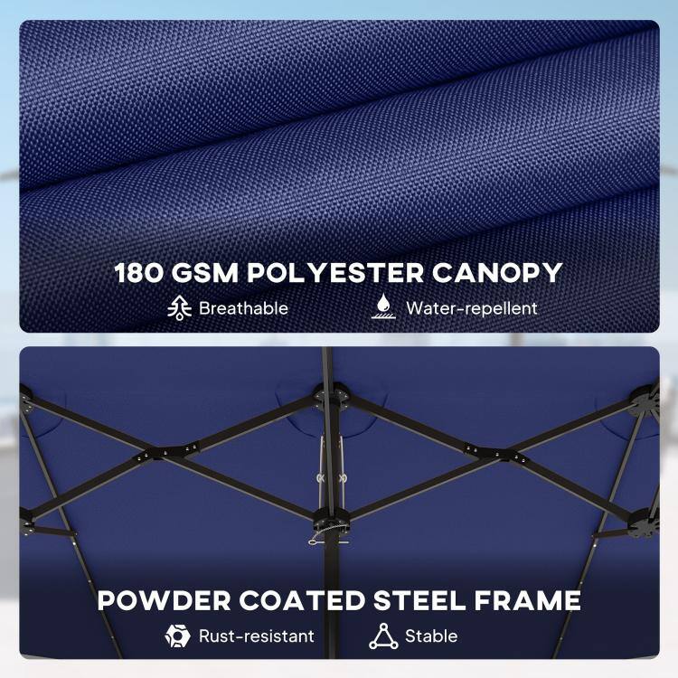 180 GSM POLYESTER CANOPY  
- Breathable  
- Water-repellent  

POWDER COATED STEEL FRAME  
- Rust-resistant  
- Stable